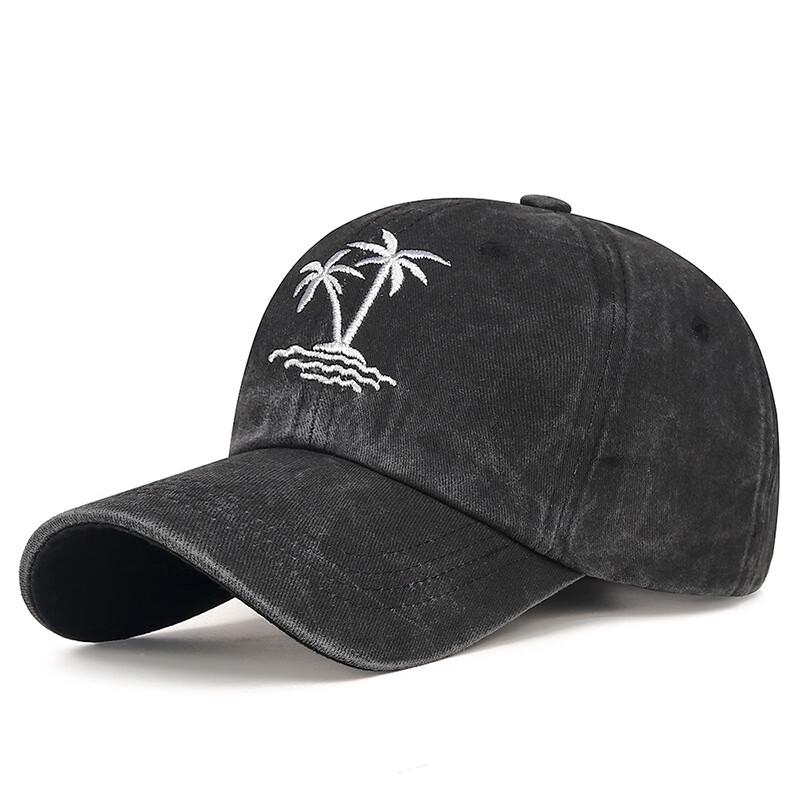 Zhenyueqi Retro Washed Faded Baseball Cap with Coconut Tree Embroidery