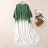 8973 Five-Sleeve Plus Size Gradient Cotton Linen Dress - Loose-Fit Early Autumn Style