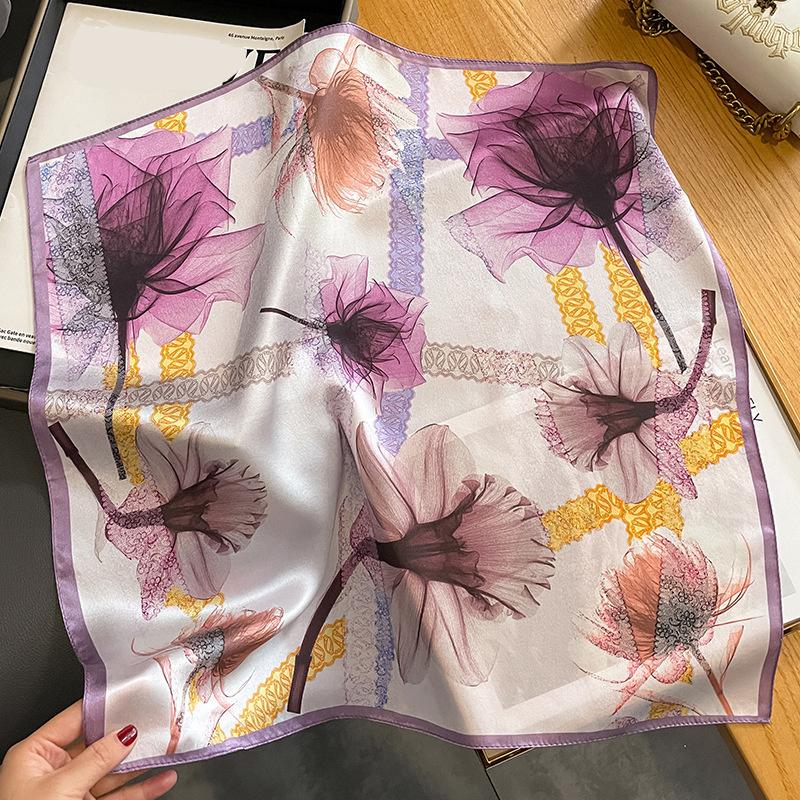 53x53cm 100% Mulberry Silk Scarf Luxury Square Hair Bandana Elegant Head Wrap Neckerchief Sunscreen Shawl for Women