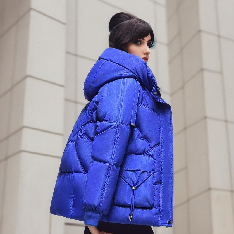 

Блискуче блискуче бавовняне пальто Parker Жіноче зимове пальто корейської середньої довжини з капюшоном Тепла жіноча куртка для захисту від холоду L синій