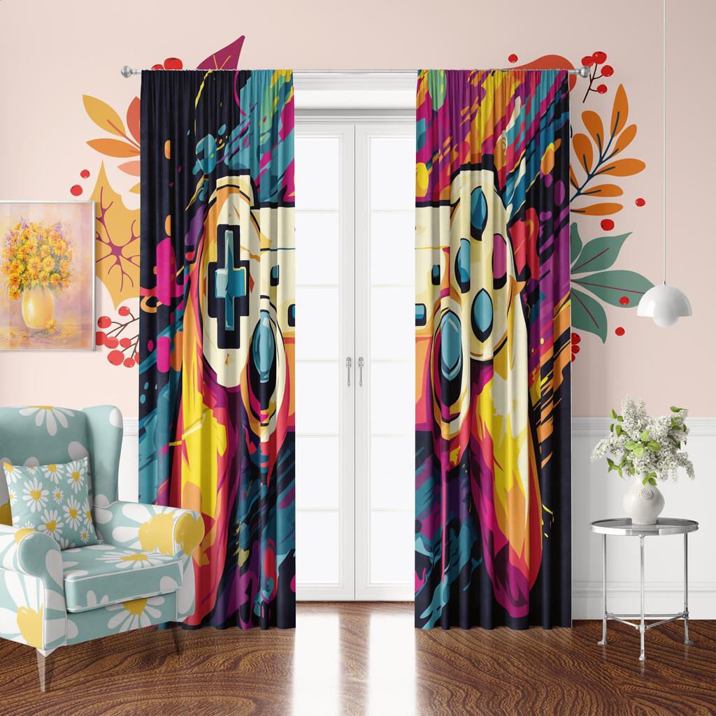 2 pieces - Gamepad - Printed curtain - Polyester material - suitable for bedroom, living room, study, private space