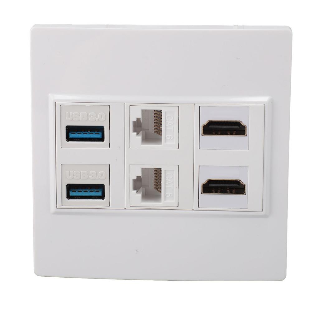 6 Port Multimedia Wall Plate 5Gbps 4K 60HZ HD Multimedia Interface Cat6 RJ45 USB3.0 Combo Wall Plate Panel