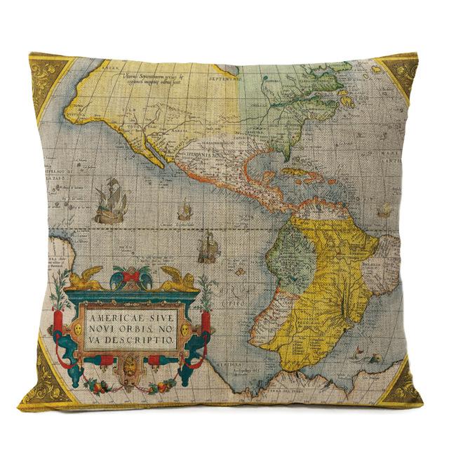 Federa Cuscino Mappa Antica Retro Decorazione Casa Ufficio Divano