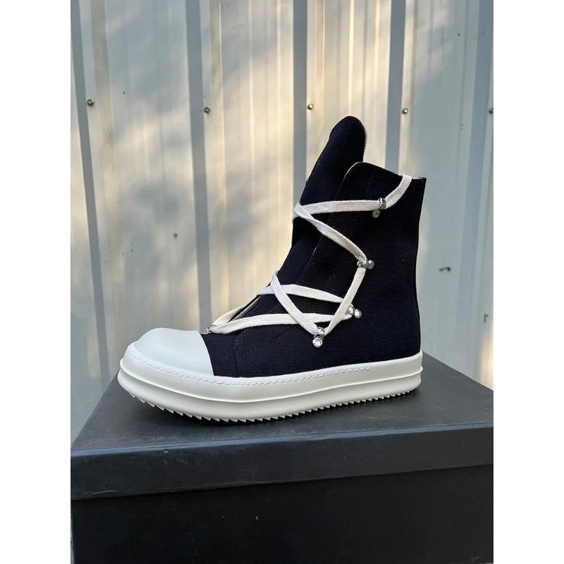 Codzienny Wysoka Jakość Czarny Projektant Męskie Skórzane Buty Ro Pentagram Gruba Podeszwa Zamek Płaskie Płócienne Luksusowe Damskie Botki Trampki