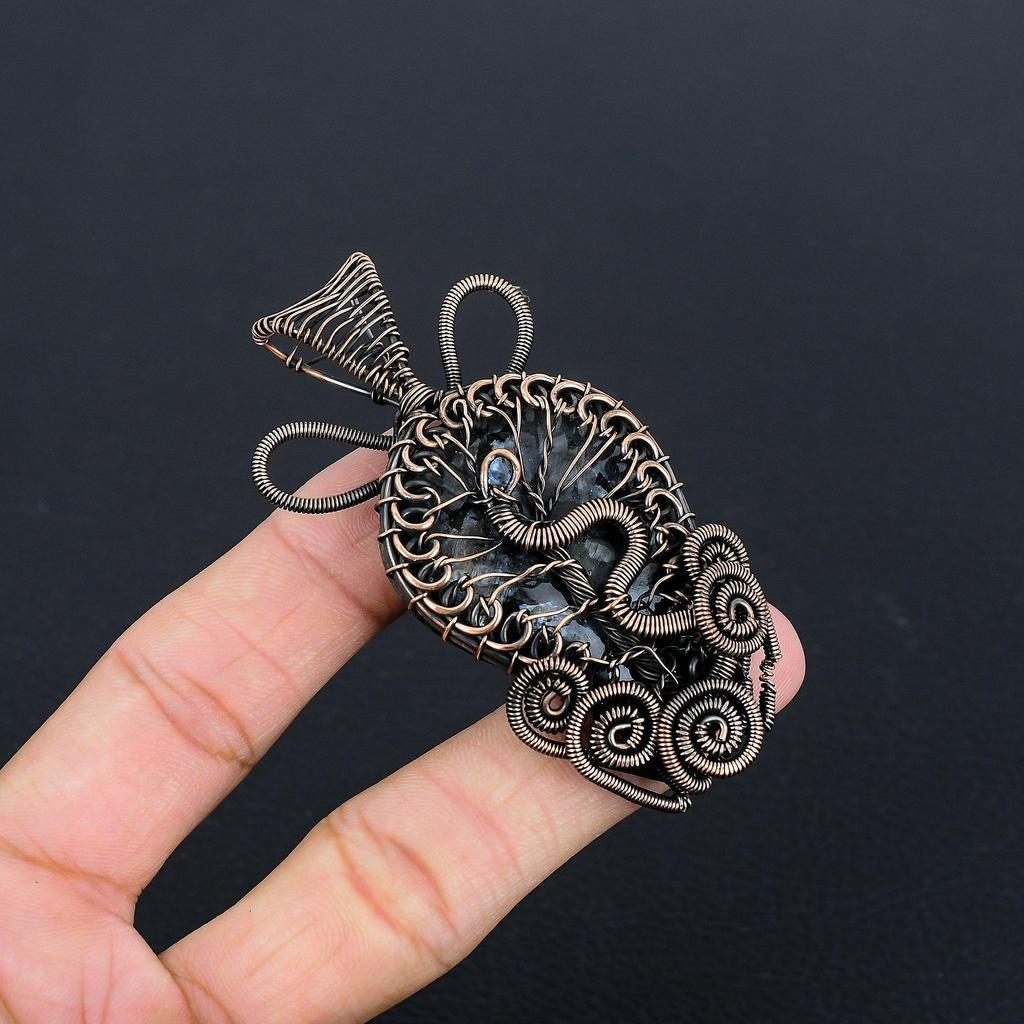 Larvikite Pendant, 999 Copper Wire Wrapped Pendant Gemstone Jewelry, Handmade Pendant Amazing Jewelry, Gift For Her