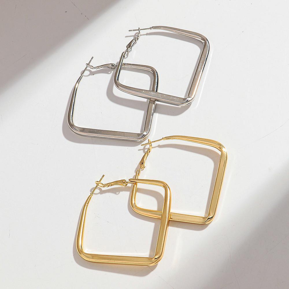 2pair Gold Sliver Color Square Hoop Earrings for Women Punk Geometric Huggies Earing Bijoux Hip Hop Party Jewelry Set Trend Gift