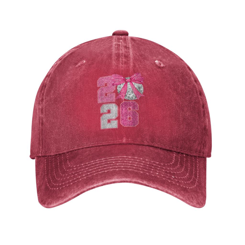Happy New Year 2026 Disco Ball Pink Coquette Bow Family Casual Baseball Cap Summer Sunscreen Men Adult Vintage Baseball Caps