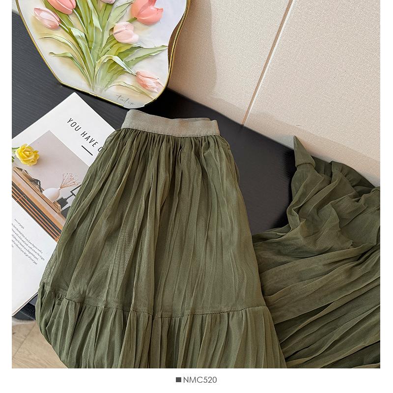 French Fairy-Tale High Waist Mesh Skirt - Women's Autumn 2025 A-Line Pleated Design