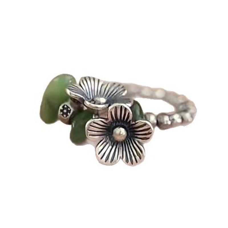 925 Sterling Silber Schmuck Vintage Natürlicher Jade Blume Fingerringe für Frauen Hochzeitsfeier Schmuck Für Mädchen Freundin Geschenk