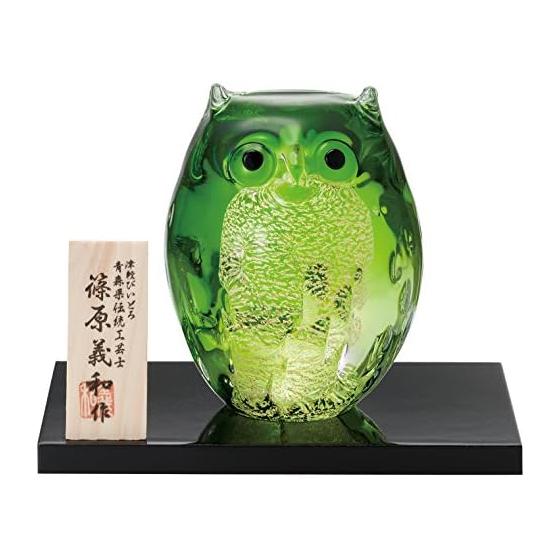 ADERIA Tsugaru Vidro Owl Parent Owl Green Made in Japan Presentation Box F71166