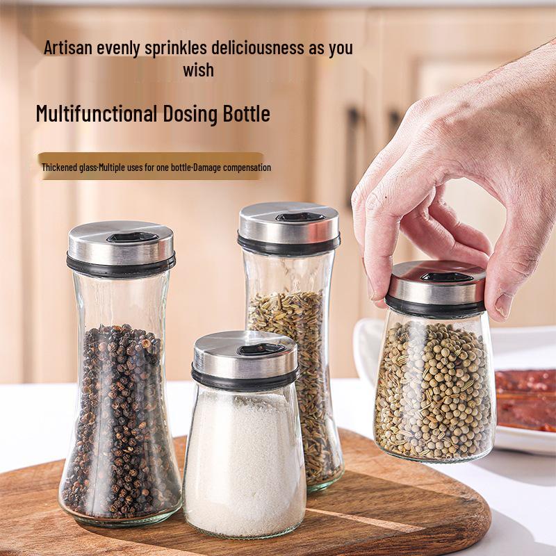 Stainless Steel Multi-Hole Spice Shaker - Glass Seasoning Jar for Salt, Pepper, and Spice Storage