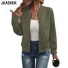 Women's Fashion Casual Solid Color Print Autumn Winter Long Sleeve O-Neck Jackets & Coats
