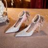 9888W-012 Xiuhui Scarpe da Sposa da Donna di Alta Gamma in Cristallo e Perle con Paillettes e Fiocco