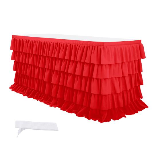 Ruffled Table Skirt 5-Tier Pleated Chiffon Tablecloth Reusable Tutu Table Skirt for Classroom Teacher Desk Back To School Birthday Party Cake Dessert
