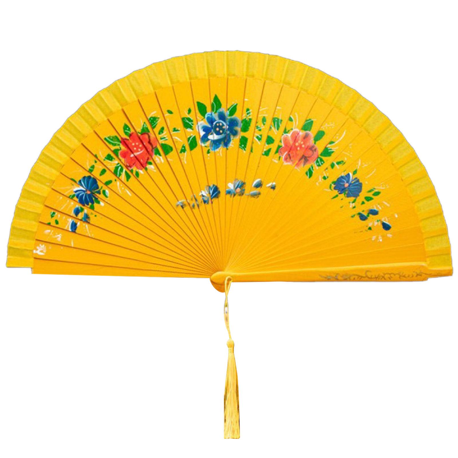 

Элегантный испанский танцевальный веер, двухсторонний, расписанный вручную, цветочный, складной веер для выступлений и украшения жёлтый