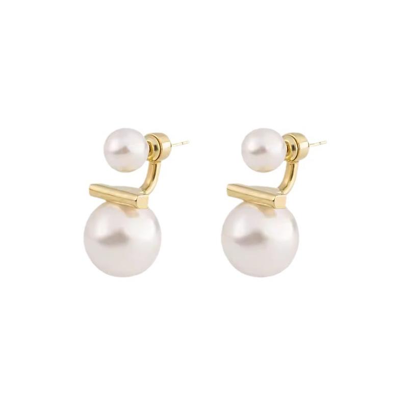 PONYKISS Sterling Silver Needle Round Pearl Stud Earrings for Women Minimalist Trendy Fashion Detachable Accessories