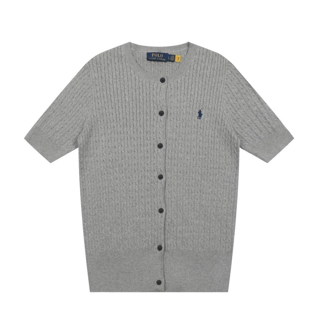 Dámský vysoce kvalitní pletený kardigan T-shirt s výšivkou RL poníka, krátký rukáv