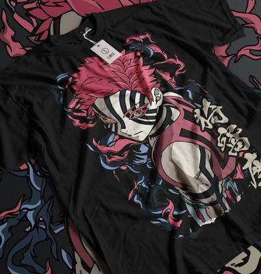 Akaza Kimetsu no Yaiba T-Shirt Demon Slayer Tanjiro Unisex Schwarzes T-Shirt Alle Größen