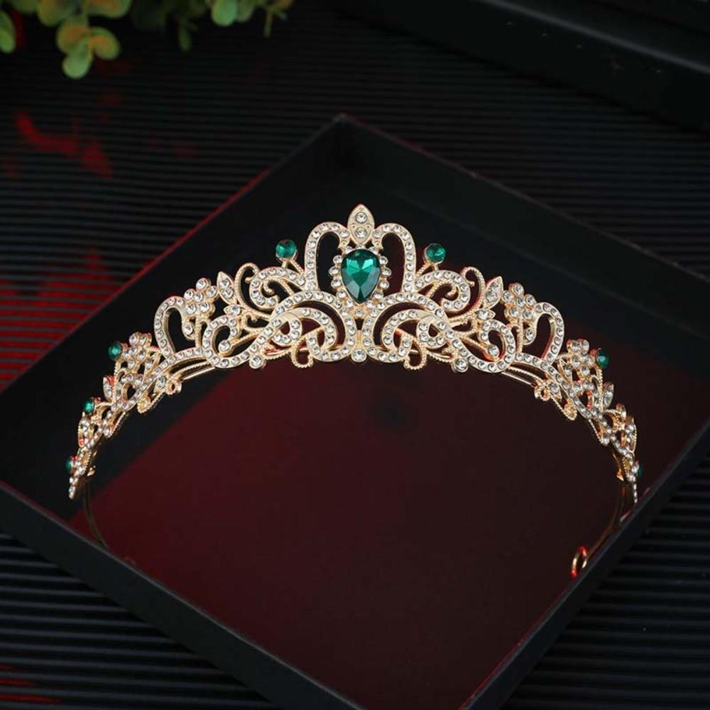 Elegant Queen Tiara Crown Golden Princess Rhinestone Tiara Exquisite Ancient Greece Tiara  Party зелёный
