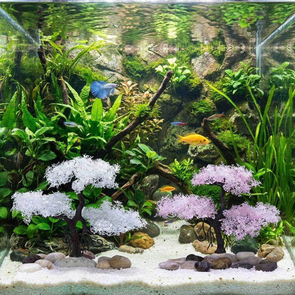 Realistic Aquarium Cherry Blossom Plastic Landscape Tree Fish Tank Ornament  Pet Accessories