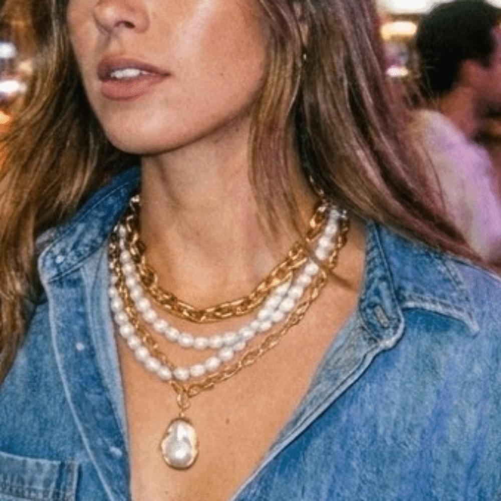 Multi-Layer Paperclip Chain Necklace Gold Tone Choker Necklace Women
