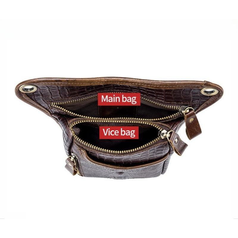 Men Vintage Crocodile Grain Top Grain Genuine Leather Motorcycle Thigh Leg Bag Multifunctional Waist Hip Fanny Pack For Riding