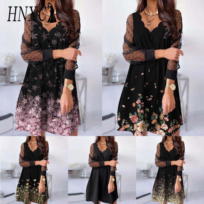 HNXC Women's Fashion Summer Spring Long Sleeve V-Neck Casual Dresses