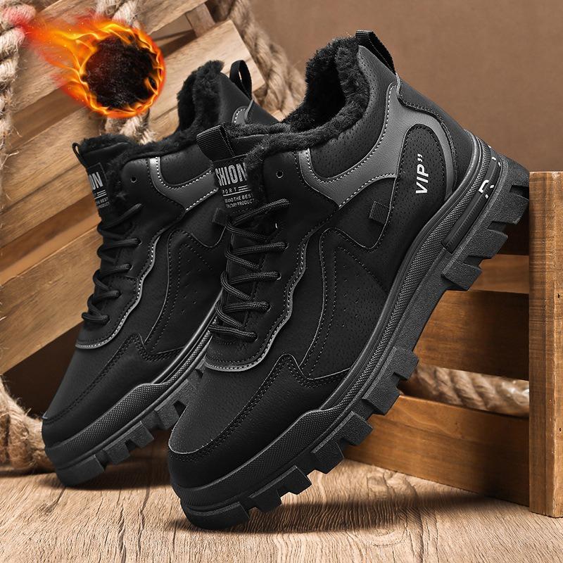 Winter Leder Gepolstert Verdickt Herrenstiefel Hundert Dickbesohlt Warme Stiefel Lässige Herrenschuhe Bequem Trendig Minimalistisch Vielseitige Schuhe