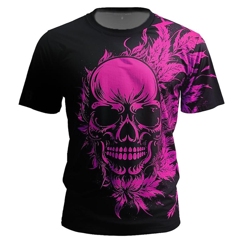 Men's Summer Sports Versatile T-shirt Trendy Skull Pattern Harajuku Street O-Neck Loose Quick Drying Comfortable Top