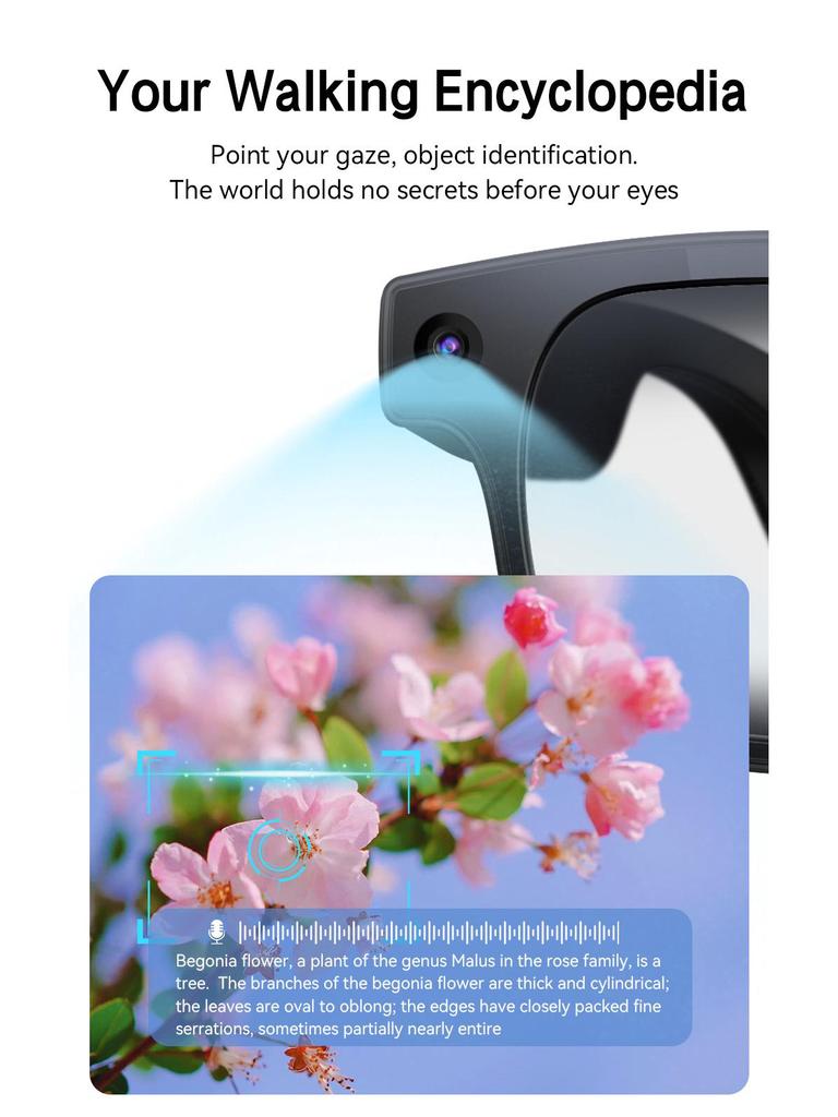 KI-Smart-Brille mit 8MP Kamera, Bluetooth-Musik, Anrufannahme & Übersetzung