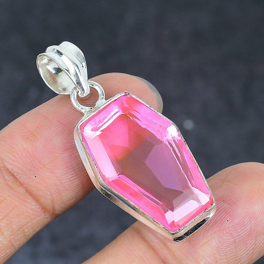 Natural Pink Kunzite Gemstone 925 Sterling Silver Jewelry Pendant 1.58" T5N62