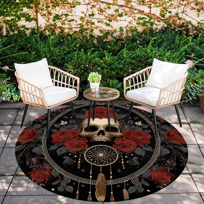 Skull and Rose pattern round rug,Carpet Rug for Living Room Bedroom Sofa Playroom Decor,Non-slip Floor Mat,Holiday Gifts and Birthday Gifts