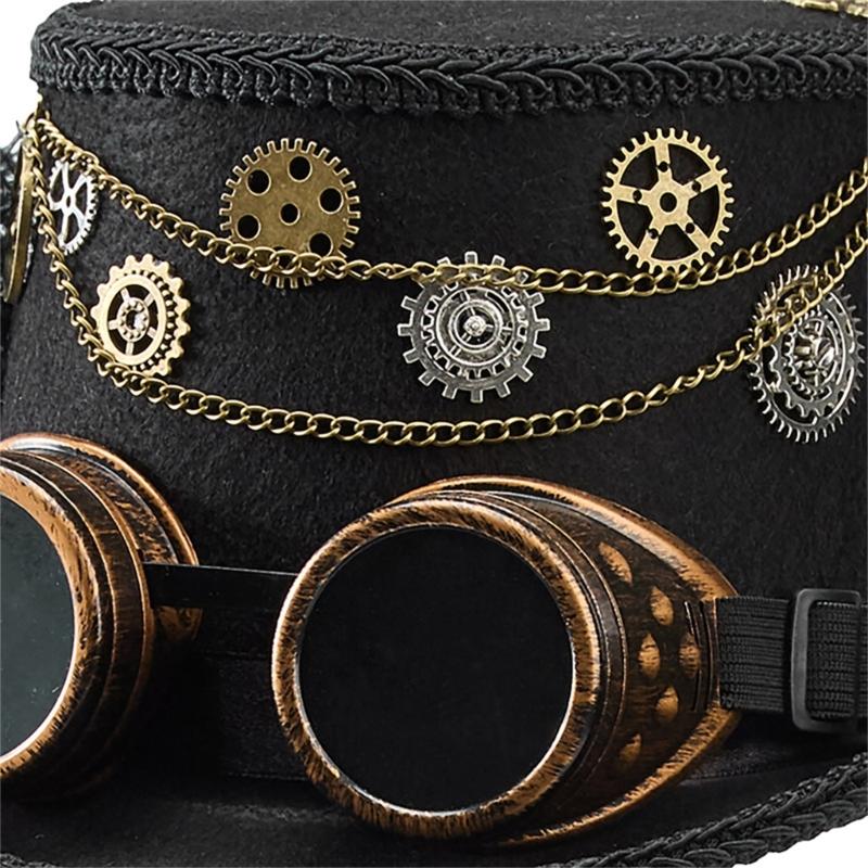 Victorian Theme Lace Veil Top Hat With Goggles Metal Gear Chain And Feather Veil Decors For Steampunk Cosplay Event