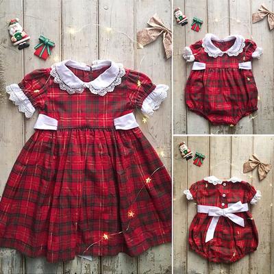 US Toddler Baby Girl Christmas Xmas Romper Dress Bodysuit Plaid Outfits Clothes