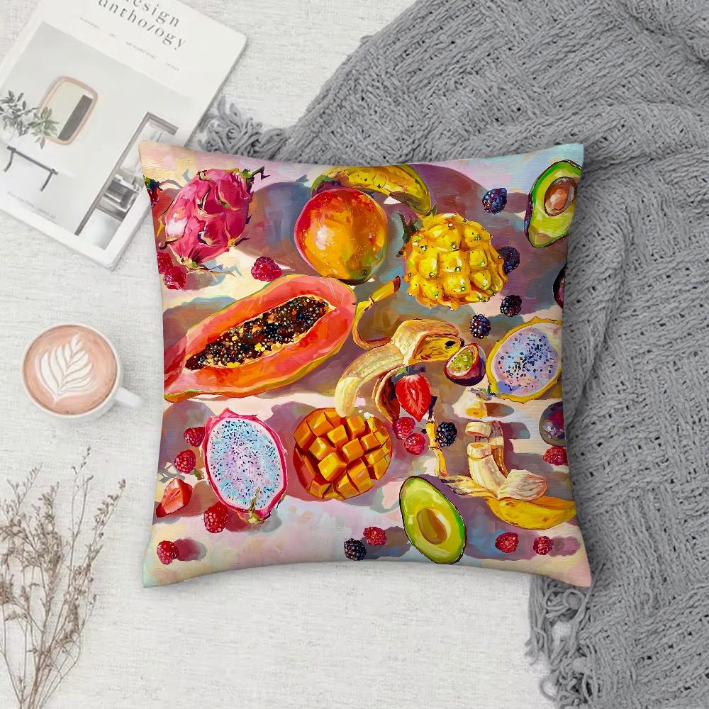 Oil painting fruits and vegetables Pillow Case Square Double-Sided Printing Short Plush Sofa Cushion Cover Bedside Pillow