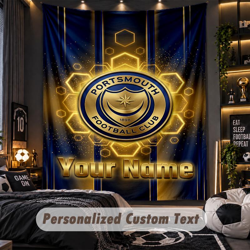 TapestryPortsmouth FC Custom Name Text Personalized Wall Hanging Tapestry Home Wall Decor