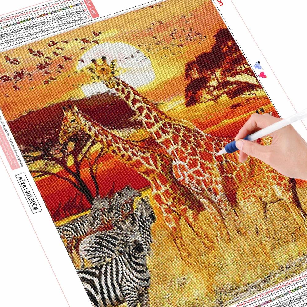 Diamantová umělecká malba Západ slunce Zvíře Diamantové vyšívání Prodej Žirafa Zebra Obrázky z kamínků Mozaiková dekorace