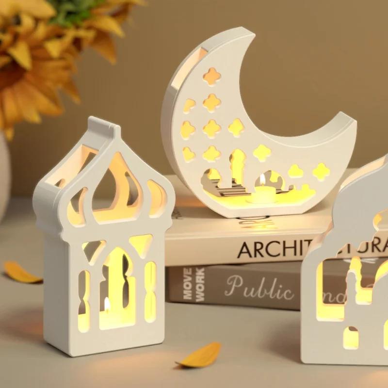 Top Quality Middle Eastern Style Hollow House Plaster Lampshade Silicone Mold DIY Moon Candle Holder Resin Molds For Eid Al Fitr
