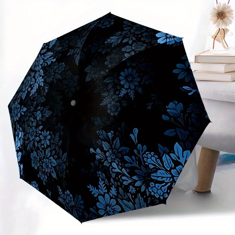1pc Floral Midnight Automatic Open/Close Umbrella with Windproof, Functional Design, 8-Rib Sturdy Canopy