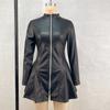 Women's Slim Long Sleeve Pleated Zip Casual Dresses