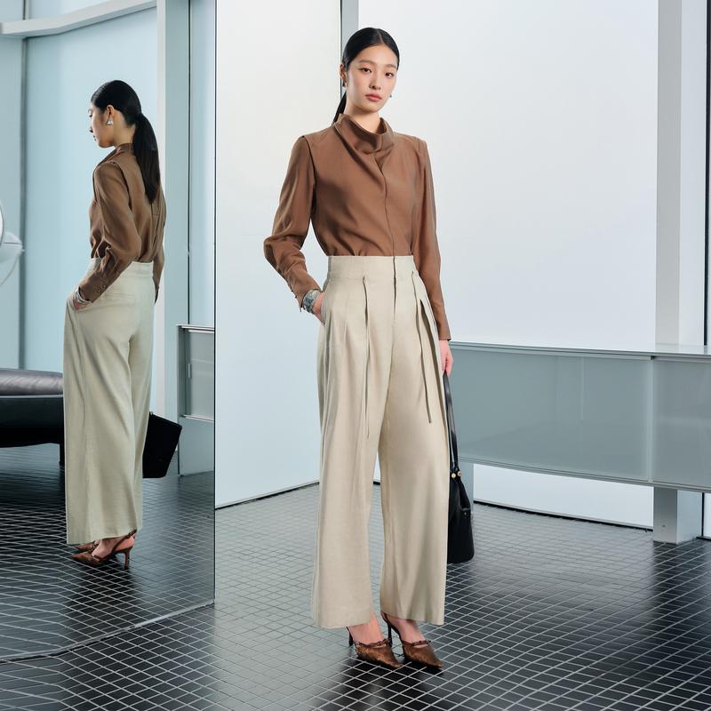 2026 Spring Women s Casual Linen Wide-Leg Trousers Extra Large