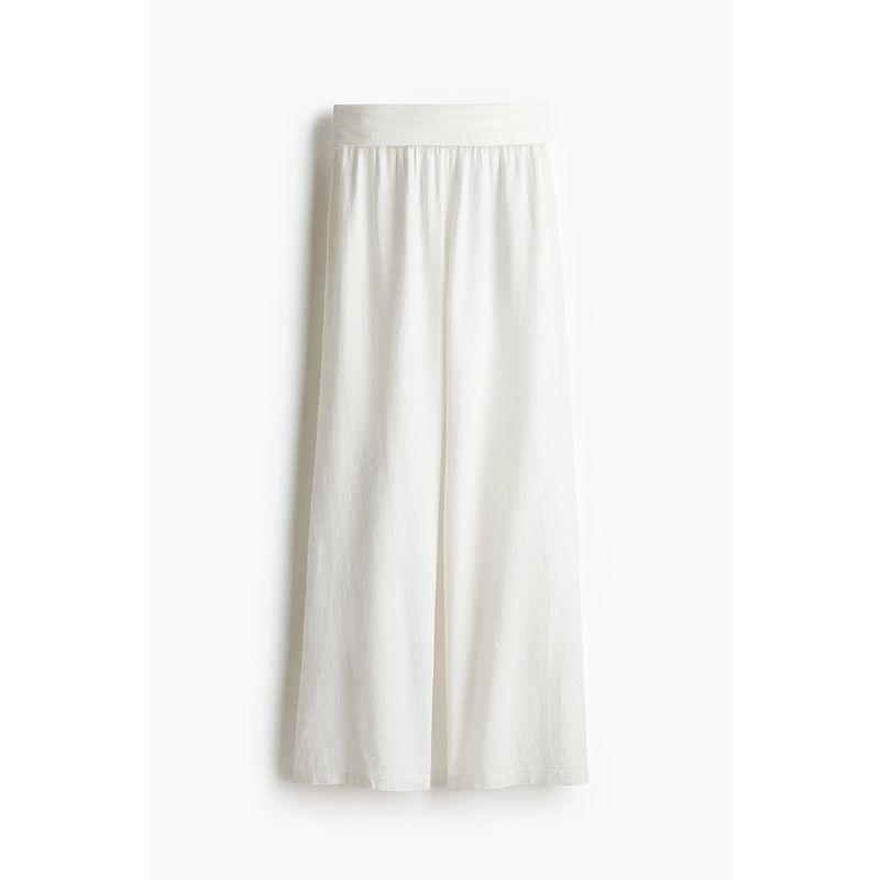 

HM Women s Casual Pants Summer 2025 New Arrival Turn Waist Folding Linen Blending Trousers 1262017 White 155/64