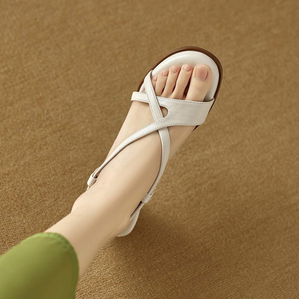 Krazing Pot Cow Skin Thick Med Heels Peep Toe Summer Size 42 Brand Shoes Concise Design Gladiator Elegant Women Sandals