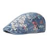 Ethnic Style Flower Print Beret Hat Thin Breathable Artistic Hat Washed Denim Adjustable Peaked Cap Women Men