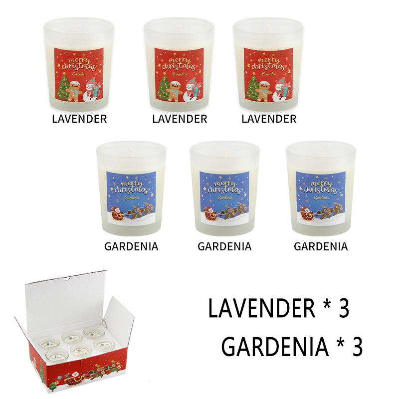 Y 6pcs/box Scented Candles Soy Wax Christmas Lavender Candle Cup Wedding Ceremony Birthday Gift Home Decoration Glass Fragrance