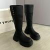 Genuine leather~ Jiaoyu pleated piled boots can be folded twice, brown long boots, thick heels and thick soles, but knee knight boots.