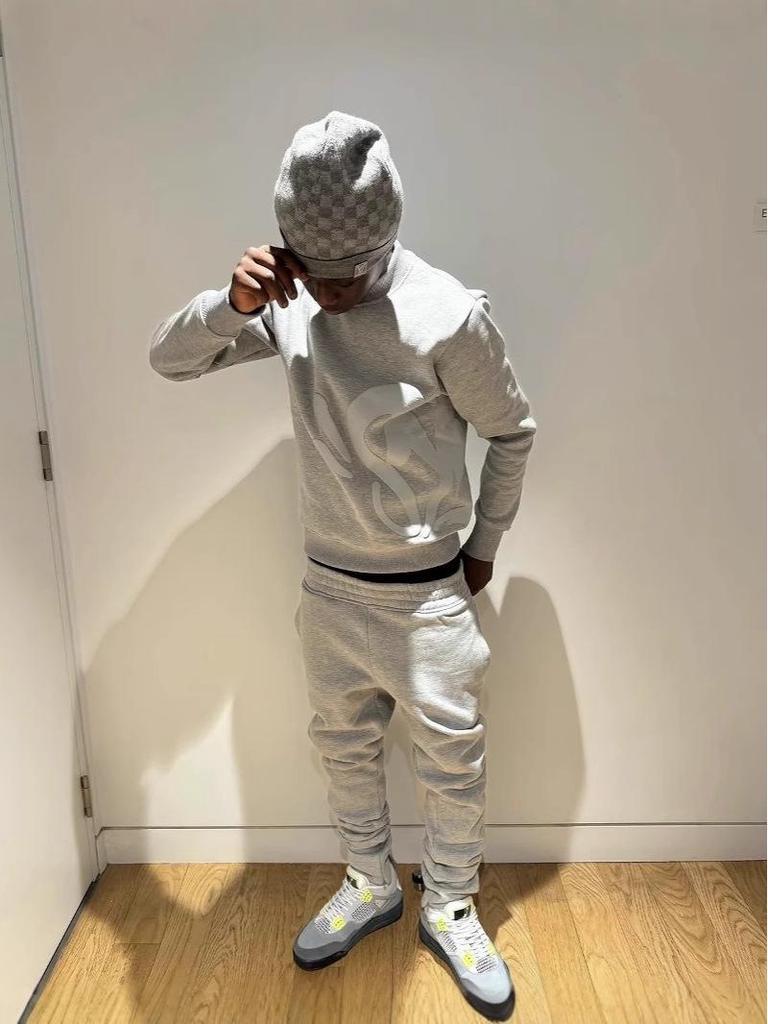 Synaworld Męski Hip Hop Streetwear Bluza z kapturem z okrągłym dekoltem i pluszowym podszyciem & Luźny komplet sportowy