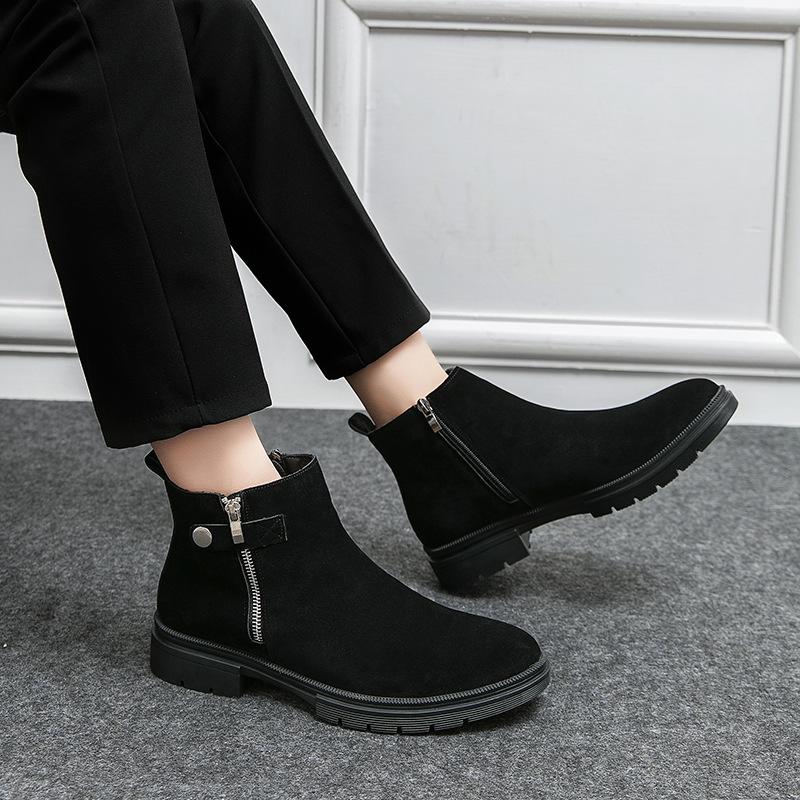 

Large size 2025 new Chelsea men s autumn and winter frosted leather high-top thick-soled heightening Martin boots 46 чорний