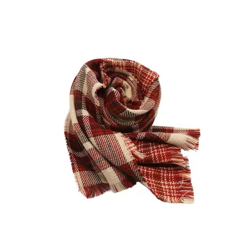 Christmas Red Plaid Couple Scarf - Imitation Cashmere Neck Warmer, Korean Style Autumn/Winter Accessory