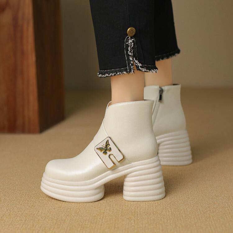 

Small woman thick heel super high heel thick-soled Martin boots 2025 new thin waterproof table belt metal buckle short boots 39